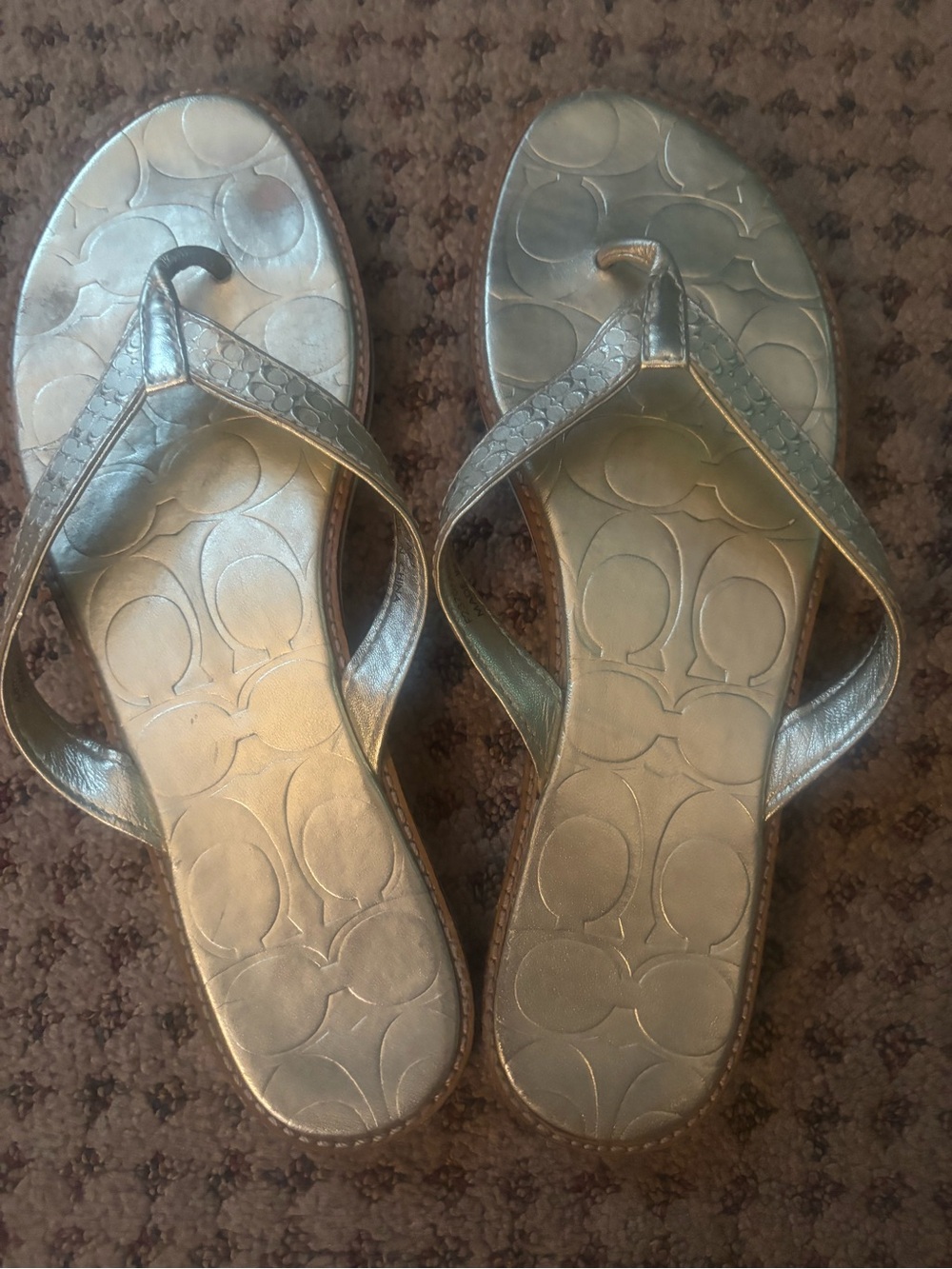 Authentic Coach Metallic Strap Flip Flop Sandals - Gold Straps